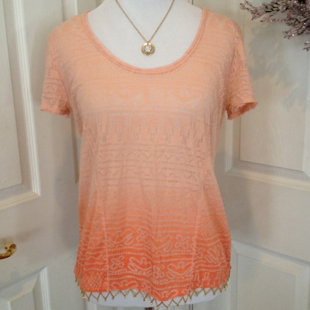 Free People peach top with beaded bottom trim